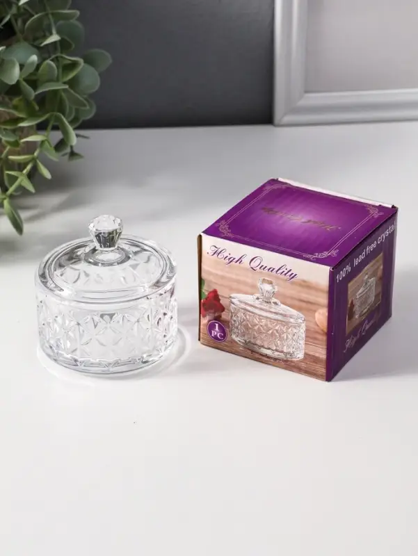 Шкатулка стекло "Ромбы и бриллиант" прозрачная 6,5х6,5х7 см