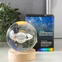 Сувенир стекло подсветка "Солнечная система" d=8 см подставка дерево, USB 8х8х9,5 см