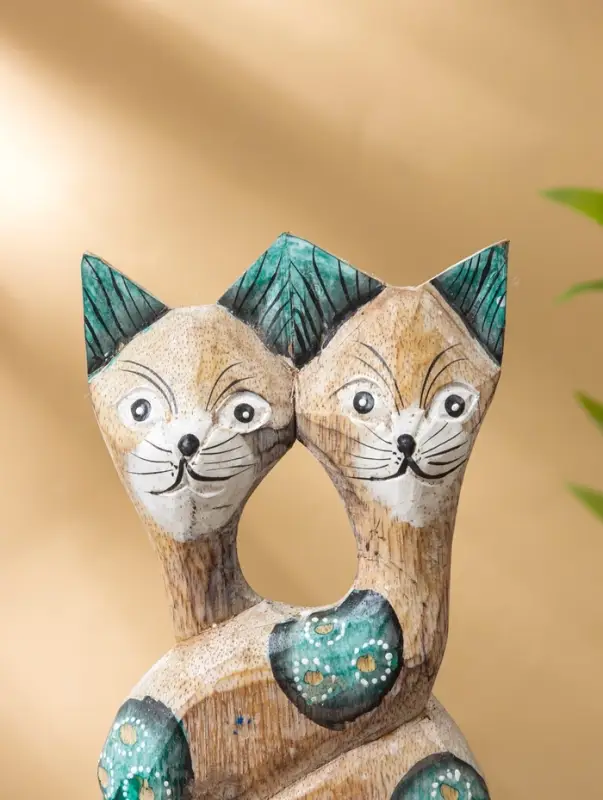 Сувенир интерьерный "Сиамские кошечки" 12х3х30 см, дерево, цв. зелёный