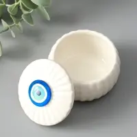 Шкатулка керамика "Глаз от сглаза" белая 7х7х5,3 см