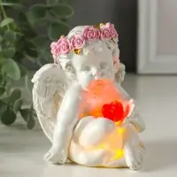 Сувенир полистоун свет "Ангел - воздушный поцелуй в форме сердца" белый 6,8х6х7,3 см