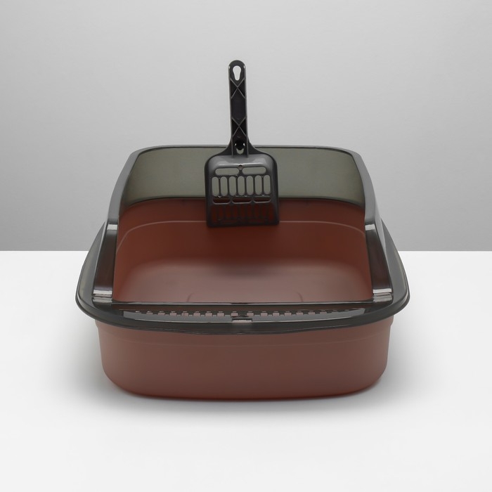 Туалет с прозрачными бортами с совком и фильтром, 50 х 34 х 18 см, коричневый Туалет с прозрачными бортами с совком и фильтром, 50 х 34 х 18 см, коричневый