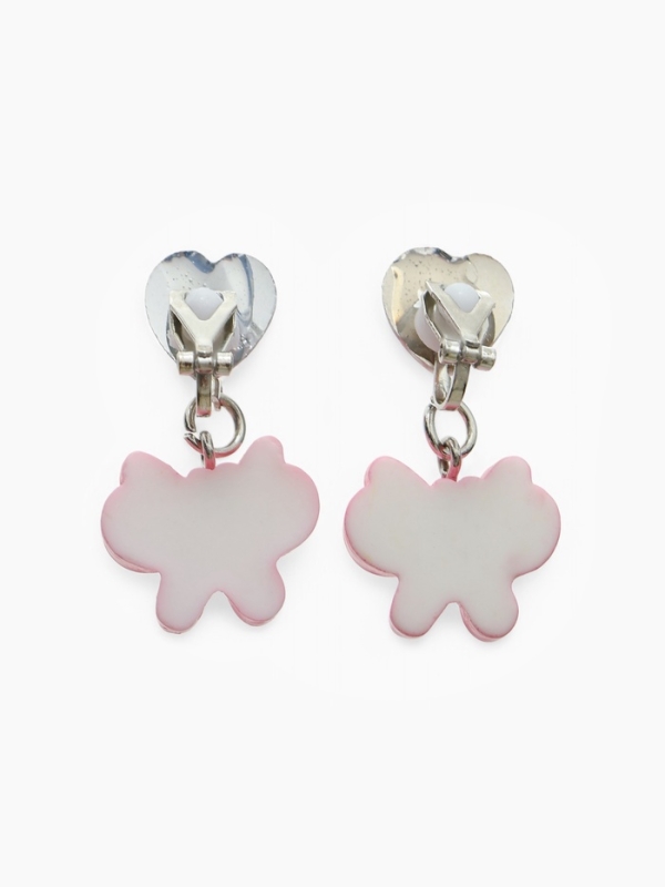 Серьги-клипсы детские "Выбражулька" бабочка драгоценность с сердцем кристалл, цвет розовый