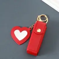 Брелок кожзам с карабином, с зеркалом "Для помады" красный 9,2х3х3,5 см