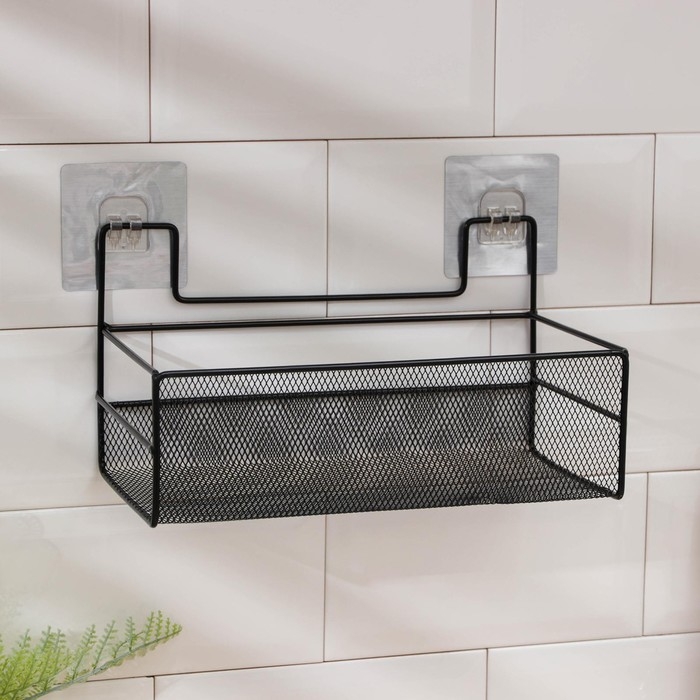 Полка для кухни Доляна, на липучках, 26&times;13,5&times;14 см, цвет чёрный