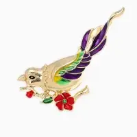 Брошь "Птичка" экзотическая, цветная в золоте