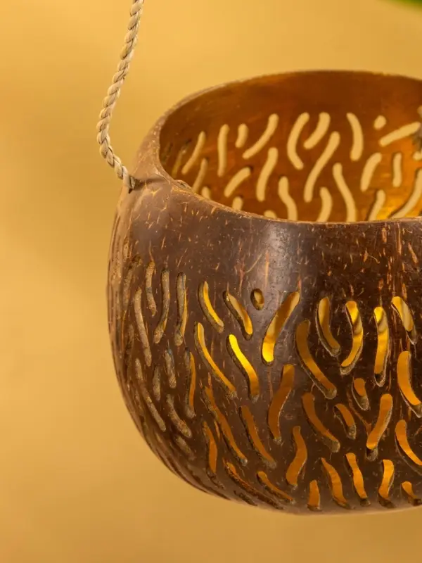 Подсвечник подвесной из кокоса, 9-12 см, коричневый