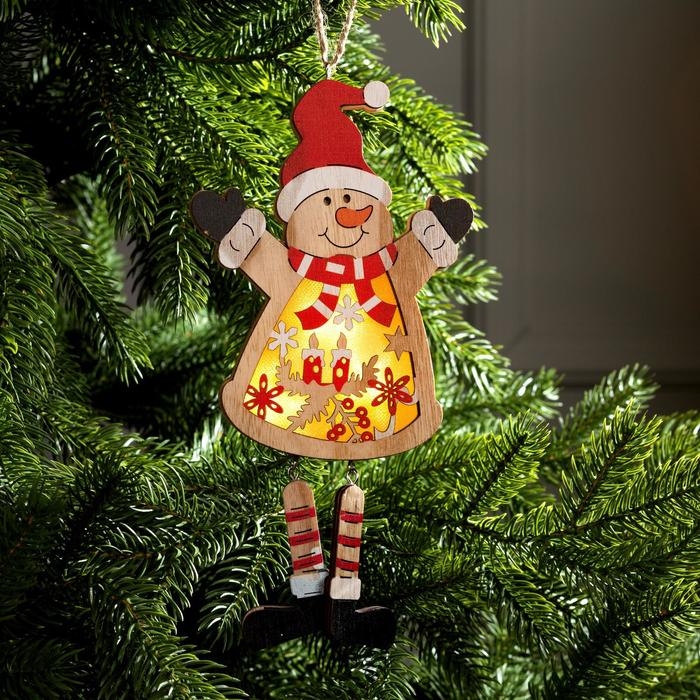 Ёлочная игрушка &laquo;Снеговик&raquo;, от батареек, свечение тёплое белое