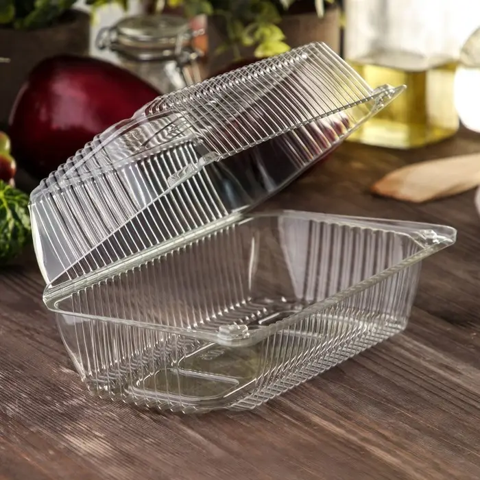 Контейнер одноразовый с неразъёмной крышкой ПР-К-025 &laquo;А&raquo;, 400 мл, пластик, 21.7&times;11.5&times;8.3 см, внутр. 19.3&times;8.7&times;7.9 см, прозрачный