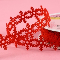Лента декоративная фигурная &laquo;Снежинки&raquo;, 25 мм, 9 &plusmn; 0,5 м, цвет красный