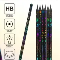 Карандаш чернографитный твёрдость HB, корпус чёрный с рисунком, заточенный, со стразой из акрила, МИКС