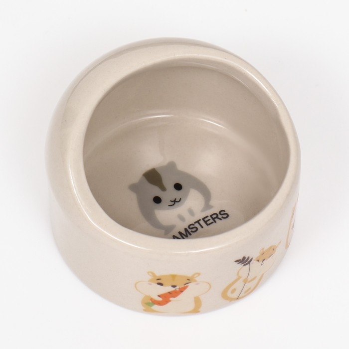 Миска керамическая "Хомяк и еда" 65мл, 6,3 х 4,5 см, бежевая с принтом