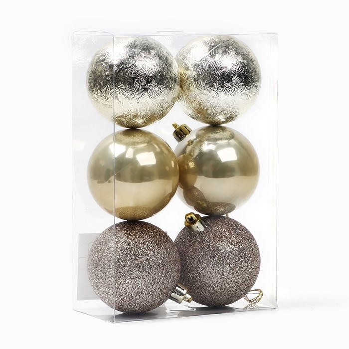 Новогодние шары ёлочные, на Новый год, d=6 см, 6 шт., цвет жемчужный