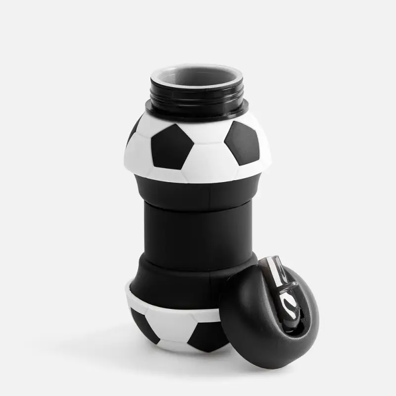 Складная бутылка для воды Football Flex, белая с черным
