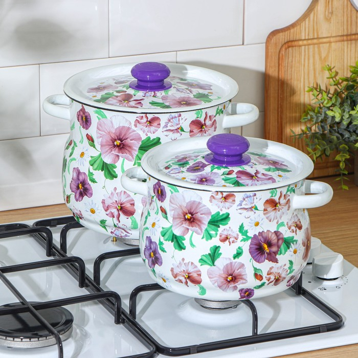 Набор кастрюль &laquo;Анютины глазки&raquo;, 2 предмета: 4 л, 5.5 л, индукция
