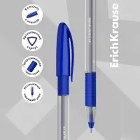 Ручка шариковая ErichKrause U-109 Classic Stick&Grip, узел 1.0 мм, чернила синие, резиновый держатель, длина линии письма 1000 метров