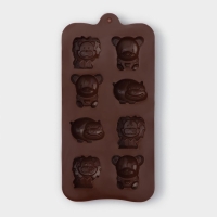 Форма для украшений Доляна &laquo;Зоопарк&raquo;, силикон, 21&times;10,5 см, 8 ячеек (3,9&times;3,5 см), цвет коричневый