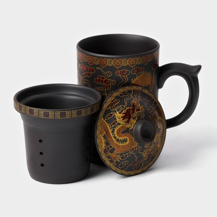 Кружка керамическая с крышкой и ситом &laquo;Золотой дракон&raquo;, 350 мл