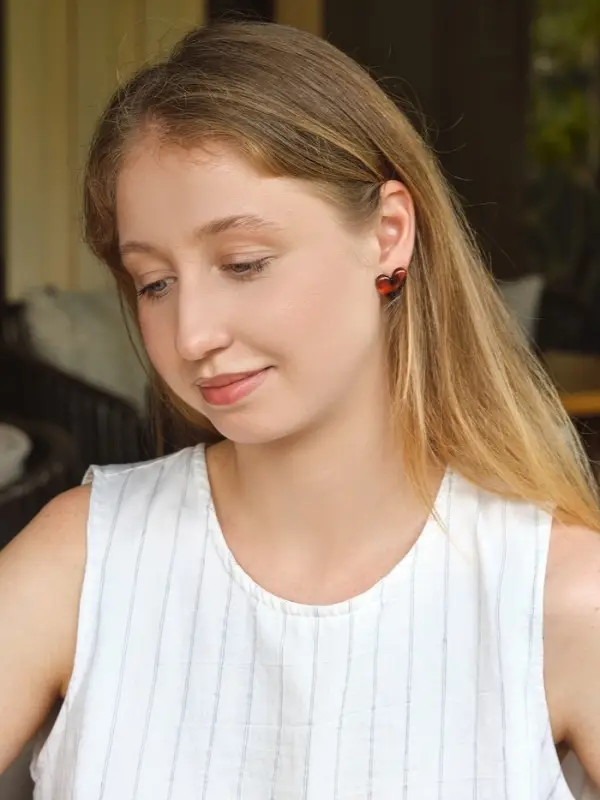 Набор серьги "Леопард" сердце и бусина, цветной в золоте