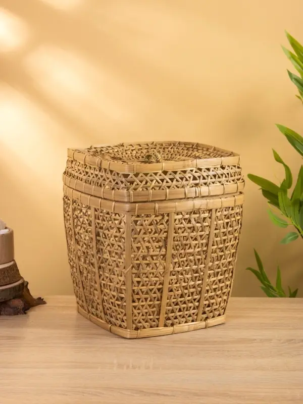Корзина плетёная "Баскет" бамбук 27х27х37 см, светлая