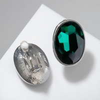 Клипсы &laquo;Вечеринка&raquo; овалы, цвет изумрудный в серебре
