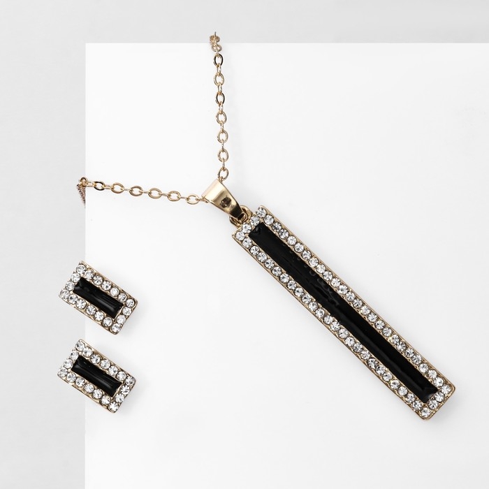 Гарнитур 2 предмета: серьги, кулон &laquo;Классик&raquo; прямоугольник, цвет чёрно-белый в золоте, 47 см