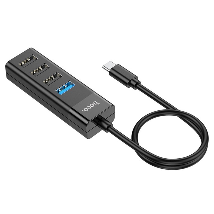 Адаптер Hoco HB25, 4 в 1, Type-C to USB3.0/USB2.0*3, длина кабеля 30 см, чёрный Адаптер Hoco HB25, 4 в 1, Type-C to USB3.0/USB2.0*3, длина кабеля 30 см, чёрный