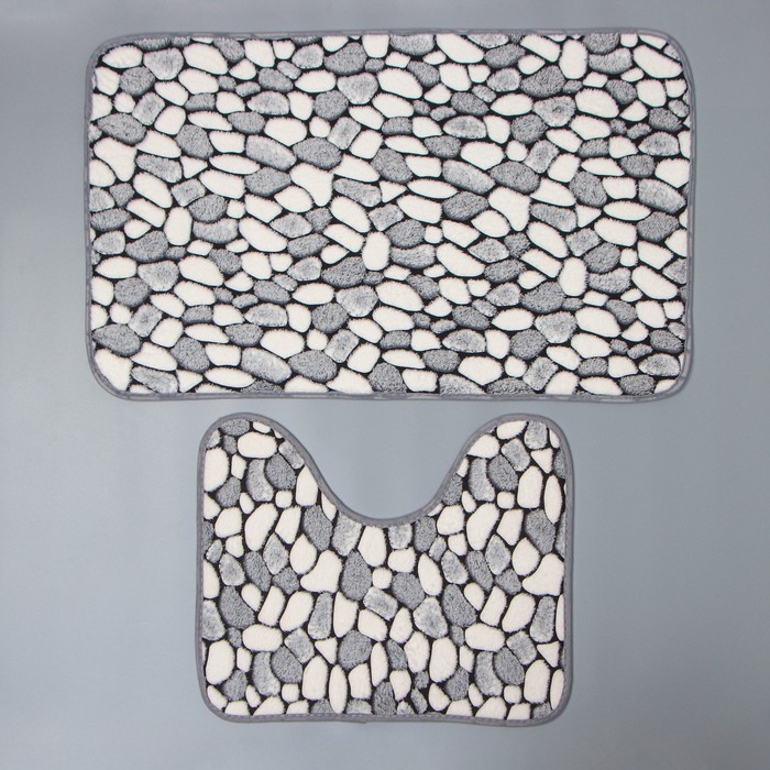 Набор ковриков для ванной и туалета Доляна &laquo;Галька&raquo;, 2 шт, 40&times;49 см, 50&times;80 см