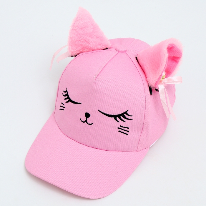 Кепка детская для девочки &laquo;Китти&raquo;, с ушками, цвет розовый, р-р 52-54, 5-7 лет