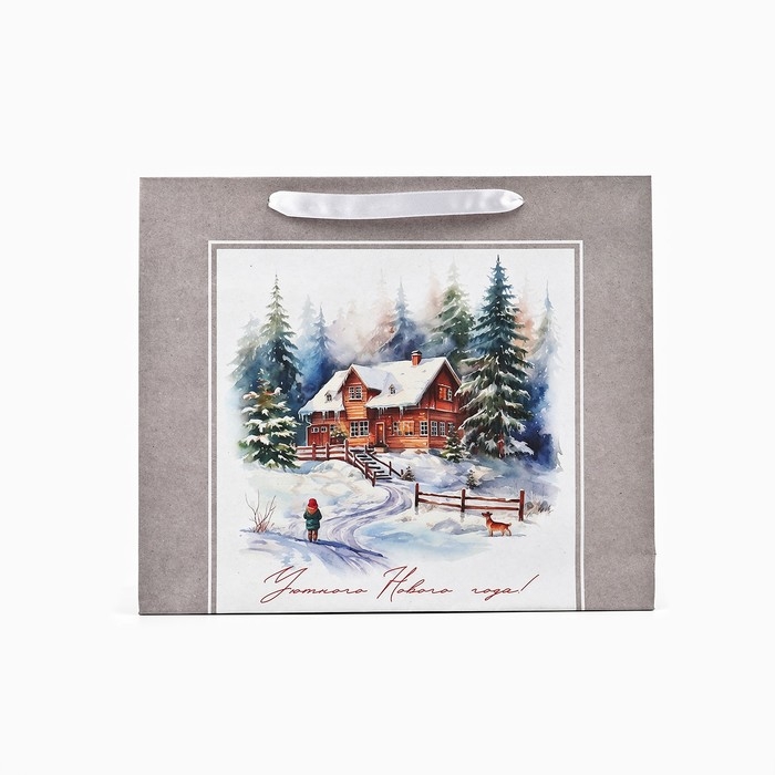 Пакет подарочный новогодний крафтовый вертикальный &laquo;Зимний лес&raquo;, M 26 х 30 х 9 см 9564906 , Новый год