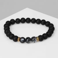 Браслет унисекс &laquo;Бастион&raquo; под агат моховой, цвет чёрный, шар №8, d=7 см