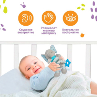 Растяжка - спираль с игрушками дуга на коляску / кроватку для малышей 0+ &laquo;Слоник&raquo;, цвет голубой, Крошка Я 504