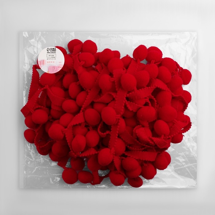 Тесьма декоративная с помпонами, 35 &plusmn; 5 мм, 9,1 &plusmn; 0,5 м, цвет красный