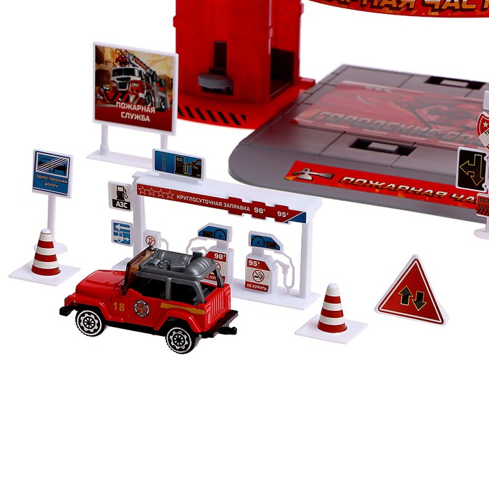 Парковка «Пожарная часть», с 2 металлическими машинами Парковка «Пожарная часть», с 2 металлическими машинами