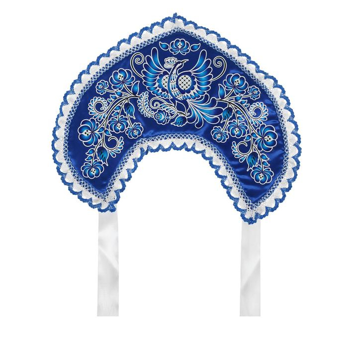 Кокошник &laquo;Птица&raquo;, атлас, цвет синий