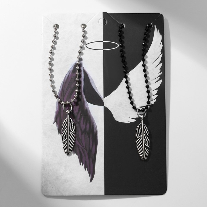 Кулоны &laquo;Неразлучники&raquo; пёрышки, цвет чёрно-серебряный, 45 см