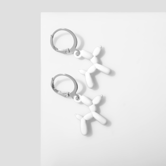 Серьги &laquo;Собачки&raquo; игрушечные, цвет белый в серебре