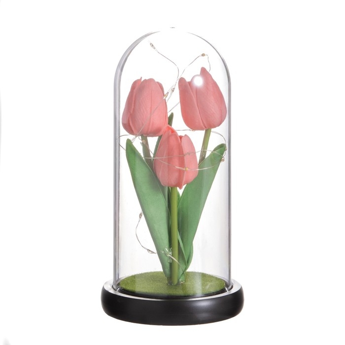 Ночник колба &laquo;Тюльпаны&raquo; LED 3хААА розовый 10,5х10,5х22см