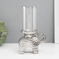 Подсвечник керамика, стекло на 1 свечу "Слон" d=8 см серебро 16х10х27 см
