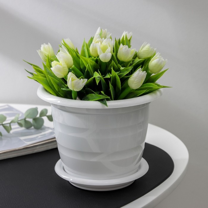 Горшок для цветов с поддоном &laquo;Виола&raquo;, 1 л, пластиковый, белый