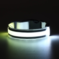 Ошейник с подсветкой Двойная полоса размер S, ОШ 35-43 х 2,5 см, 3 режима свечения белый