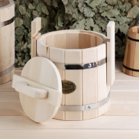 Кадка-бочка для засолки из липы, 3 л, нержавеющий обруч, с крышкой, "Добропаровъ"