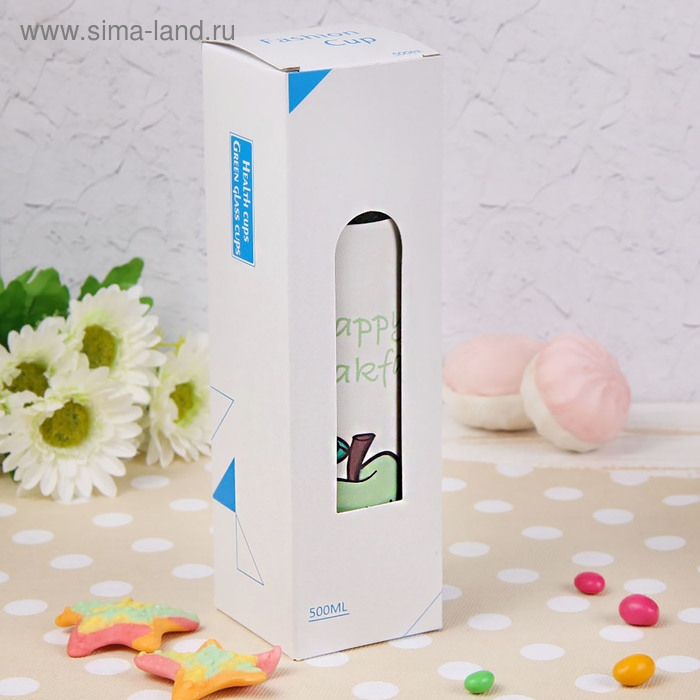 Бутылка для воды стеклянная с ручкой в чехле «Завтрак», 500 мл, h=23,5 см, рисунок МИКС Бутылка для воды стеклянная с ручкой в чехле «Завтрак», 500 мл, h=23,5 см, рисунок МИКС