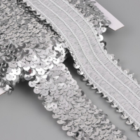 Тесьма декоративная с пайетками, на резинке, 3,5 см, 9 &plusmn; 0,5 м, цвет серебряный