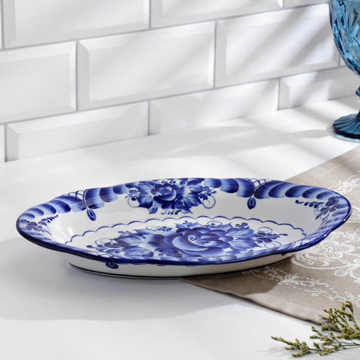 Блюдо &laquo;Цветы&raquo;, 30&times;19&times;3,5 см, гжель