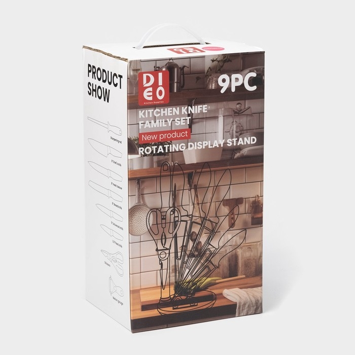 Набор ножей кухонных на подставке Доляна Sparkle, 7 предметов: 5 ножей, мусат и ножницы Набор ножей кухонных на подставке Доляна Sparkle, 7 предметов: 5 ножей, мусат и ножницы