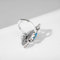 Кольцо &laquo;Бирюзовый мир&raquo; овал в ажуре, цвет коричнево-голубой в чернёном серебре, безразмерное