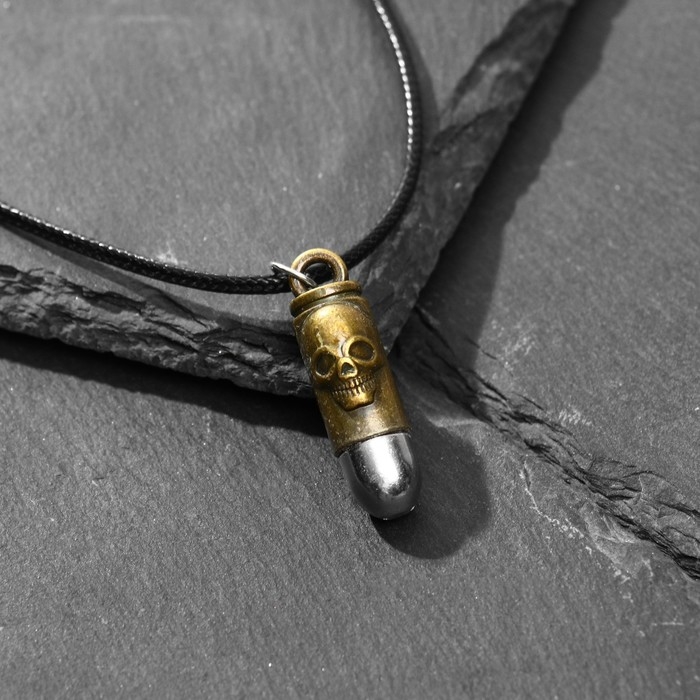 Кулон мужской &laquo;Пуля&raquo; с черепом, цвет чернёное золото на чёрном шнурке, 45см