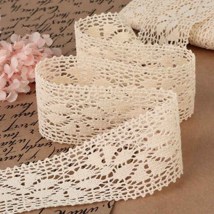 Кружево вязаное, 60 мм &times; 10 &plusmn; 1 м, цвет бежевый