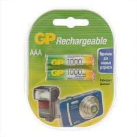 Аккумулятор GP, Ni-Mh, AAA, HR03-2BL, 1.2В, 1000 мАч, блистер, 2 шт. Аккумулятор GP, Ni-Mh, AAA, HR03-2BL, 1.2В, 1000 мАч, блистер, 2 шт.